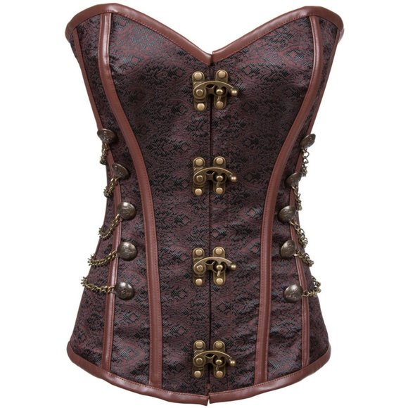 Brown and Brass Steampunk Overbust Corset - Picture 1 of 8